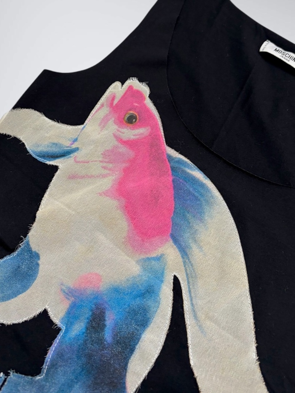 RARE Archival Vintage Moschino Betta Fish Graphic Top Distressed Mesh Overlay Y2 - Picture 12 of 13